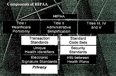 This 2001 graphic from the Oregon Medical Association of some of the facets of HIPAA illustrates the complexity of this new government system.  The most important area of HIPAA relating to email communication is privacy.  
